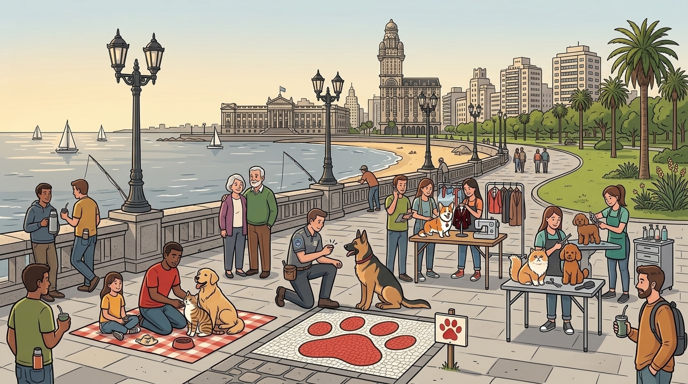 Perro feliz paseando en un parque de Montevideo