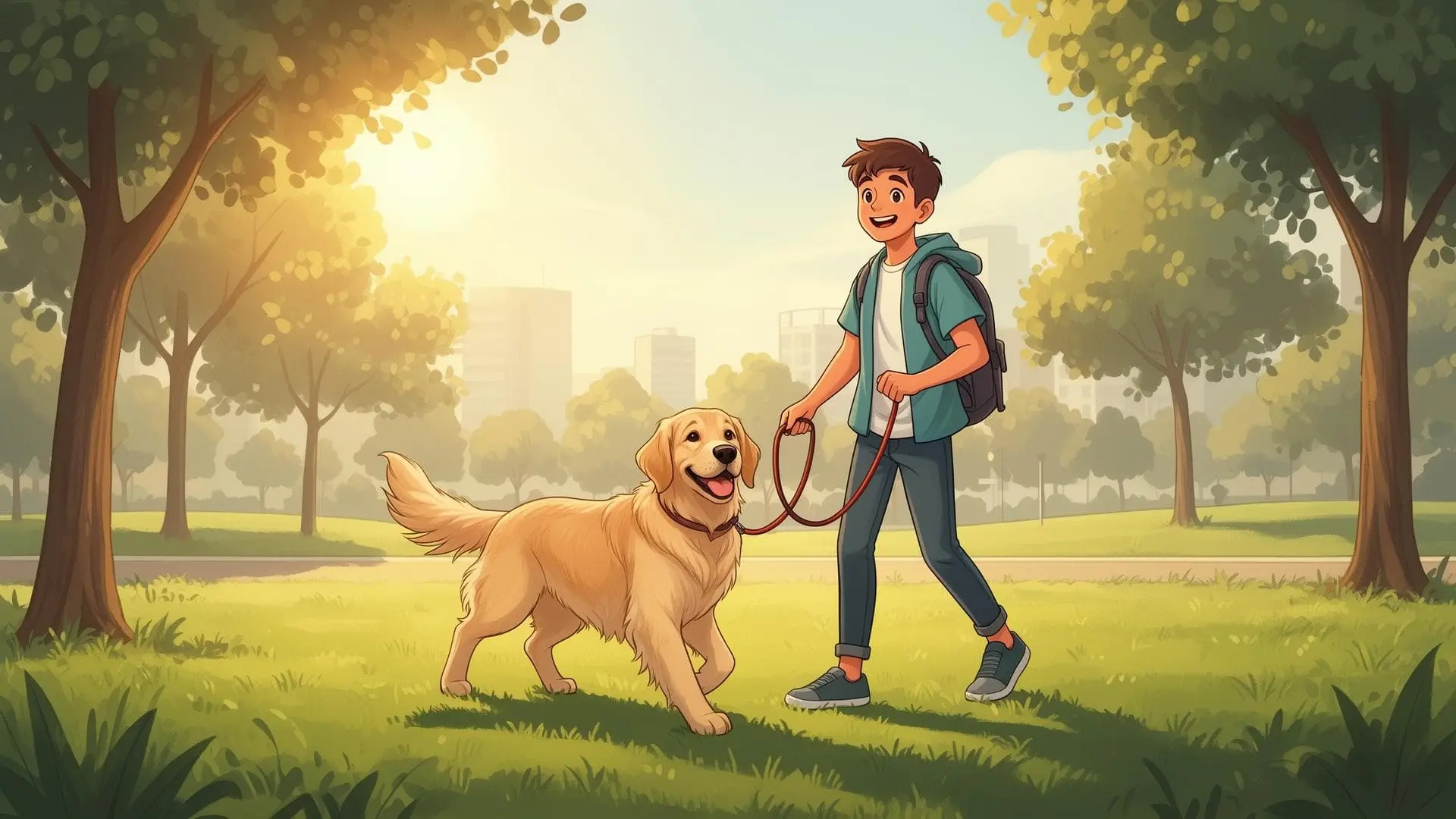 Perro feliz paseando en un parque de Montevideo